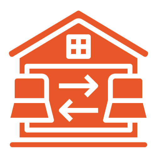 Illustration of a house with arrows indicating airflow or ventilation.