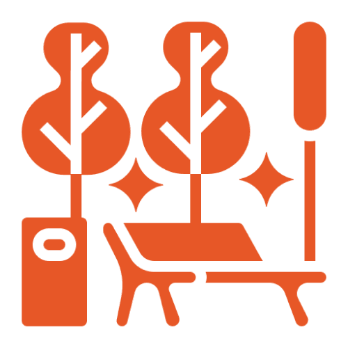 Abstract orange background with geometric shapes and lines.