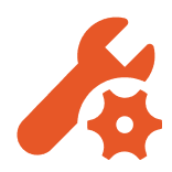 Orange wrench and gear on black background.